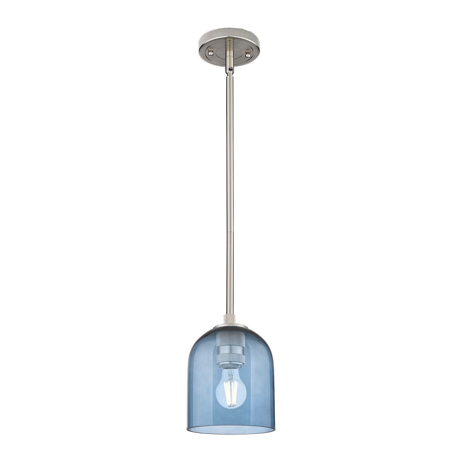 Innovations Bella 6in 1-Light Pendant | Industrial Satin Nickel and Blue Glass | Kitchen Island & Dining Room | Model 434-1S-SN-G558-6BL
