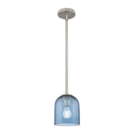 Innovations Bella 6in 1-Light Pendant | Industrial Satin Nickel and Blue Glass | Kitchen Island & Dining Room | Model 434-1S-SN-G558-6BL