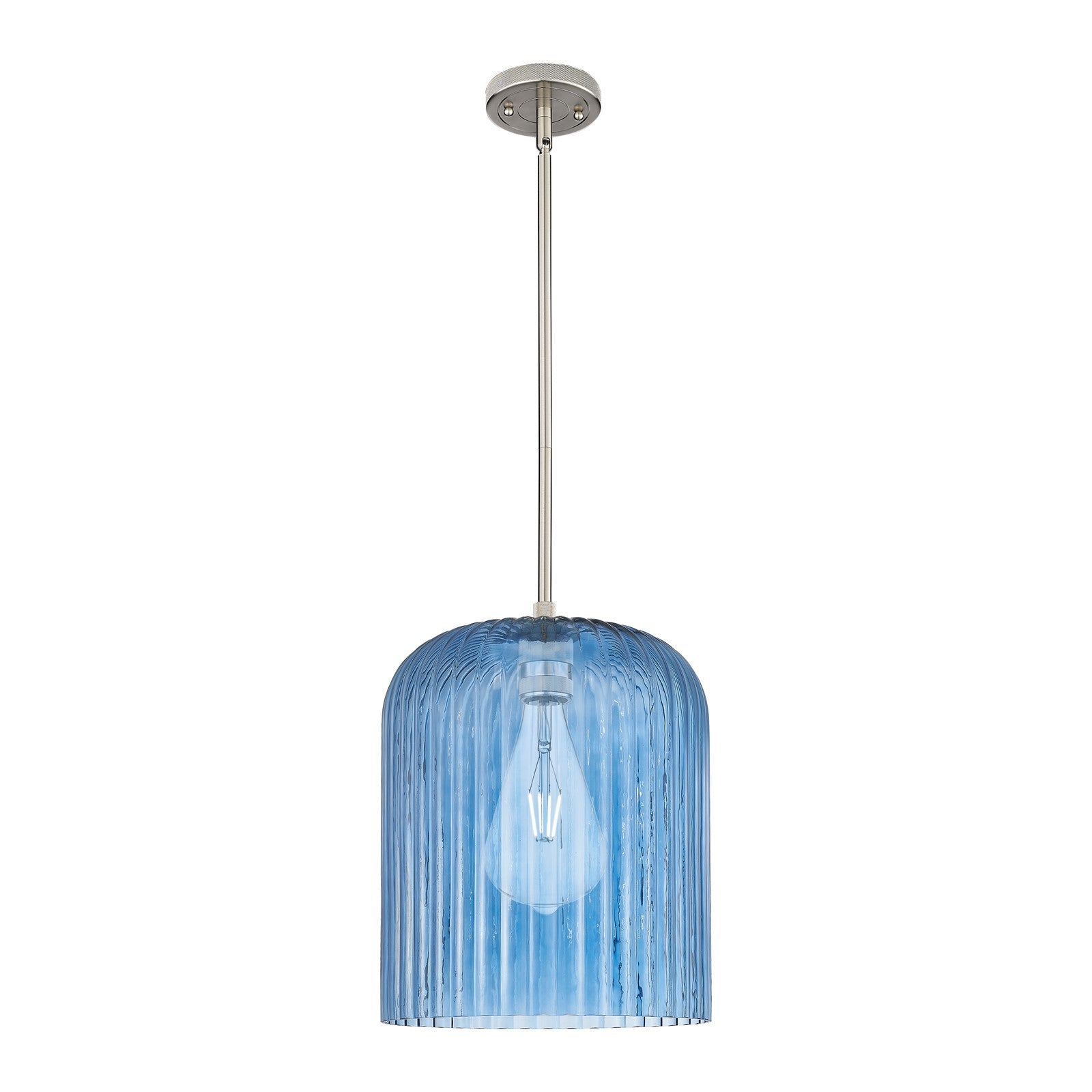 Innovations Crown Point 12in 1-Light Pendant | Industrial Satin Nickel and Princess Blue Glass | Kitchen Island & Dining | Model 434-1S-SN-G559-12BL
