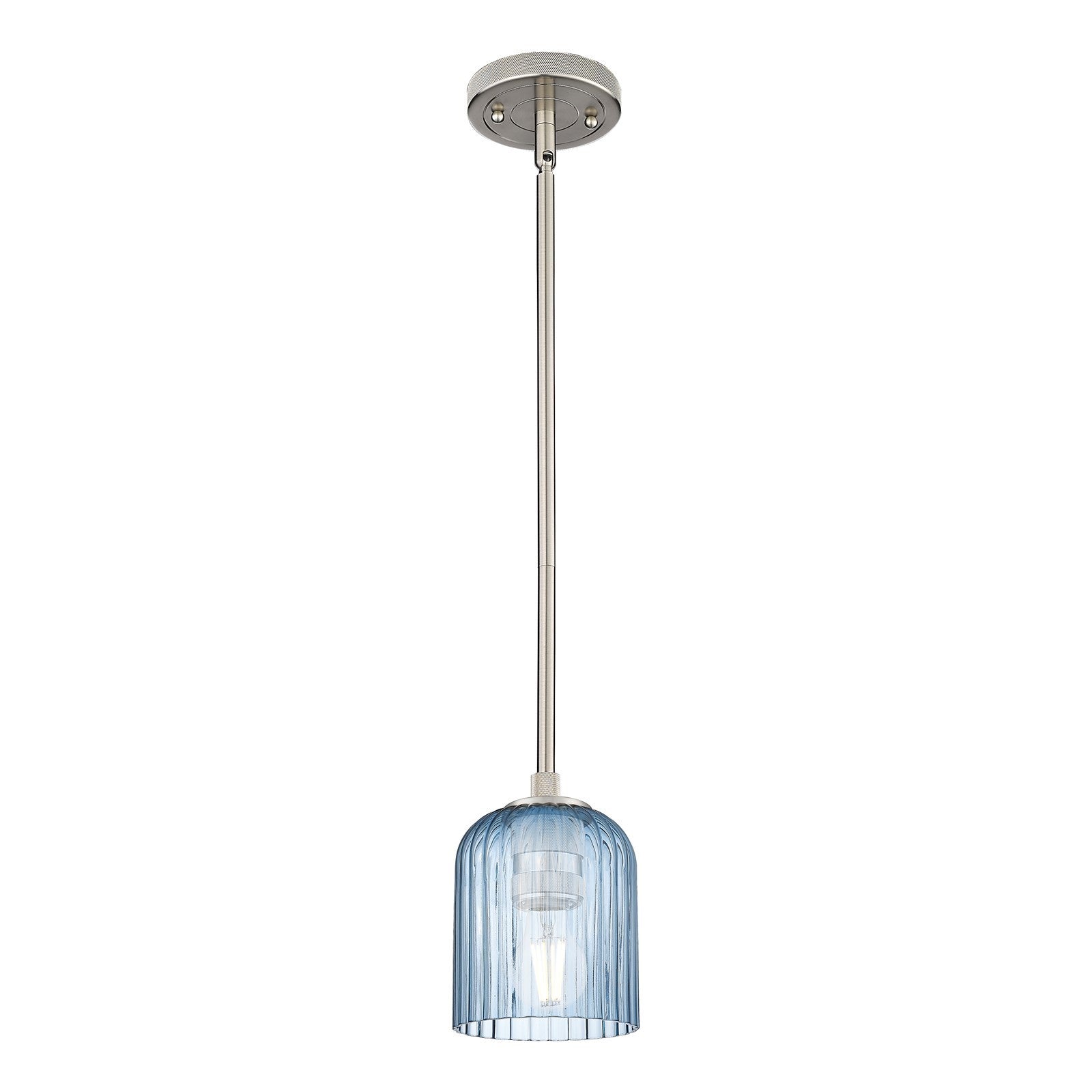 Innovations Crown Point 5in 1-Light Pendant | Industrial Satin Nickel and Princess Blue Glass | Kitchen Island & Dining | Model 434-1S-SN-G559-5BL