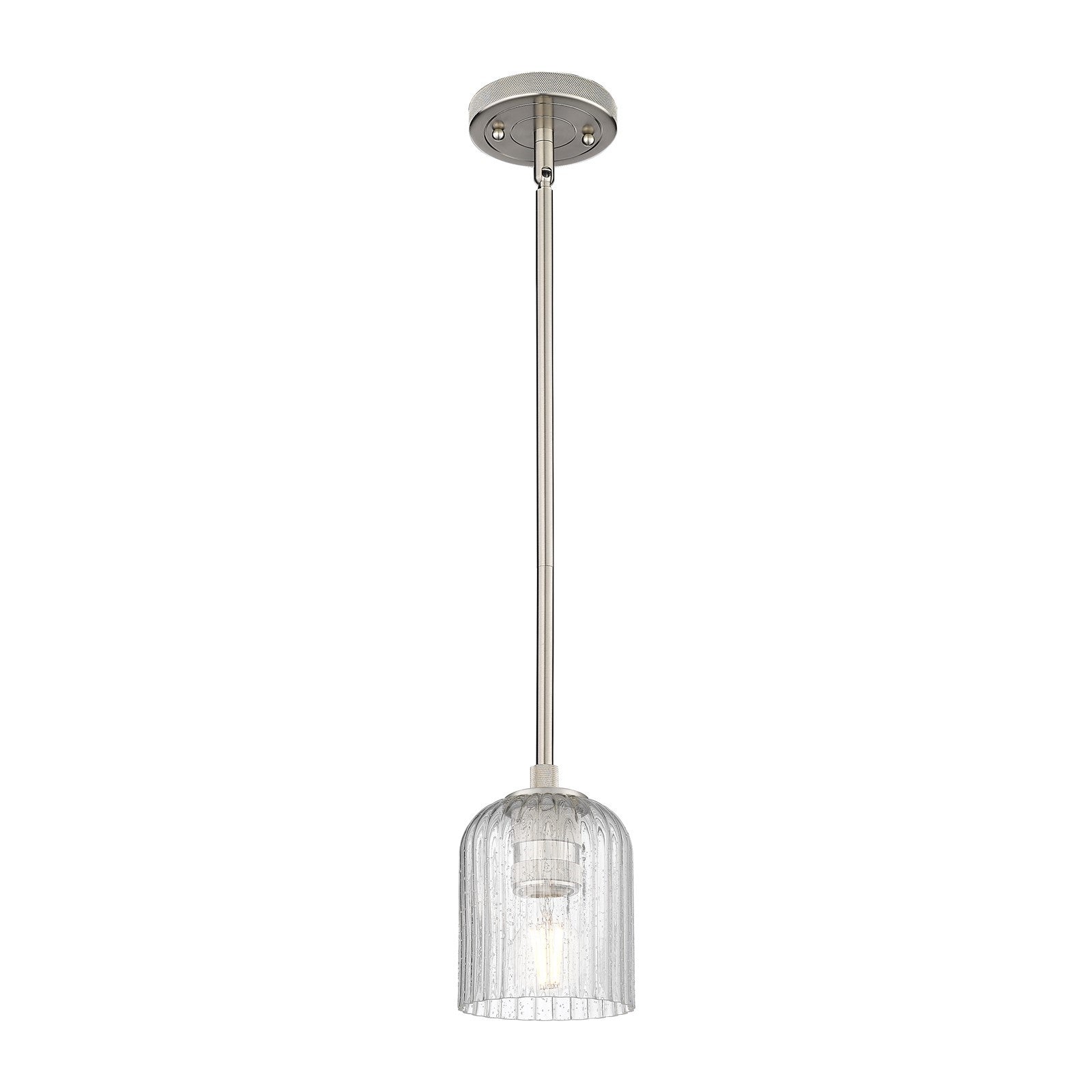Innovations Crown Point 5in 1-Light Pendant | Industrial Satin Nickel and Seedy Bell Glass | Kitchen Island & Dining Room | Model 434-1S-SN-G559-5SDY