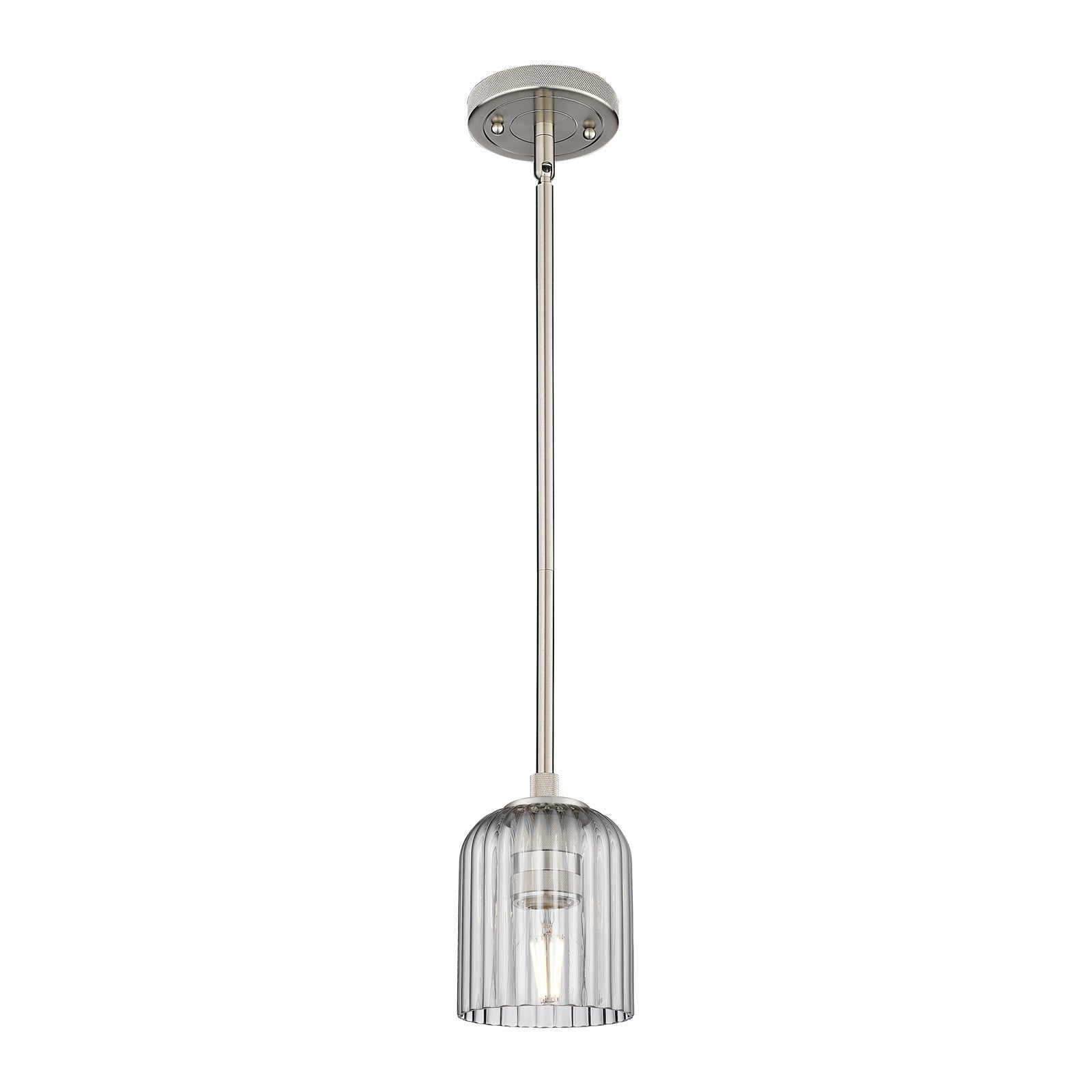 Innovations Crown Point 5in 1-Light Pendant | Industrial Satin Nickel and Light Smoke Bell Glass | Kitchen Island & Dining | Model 434-1S-SN-G559-5SM