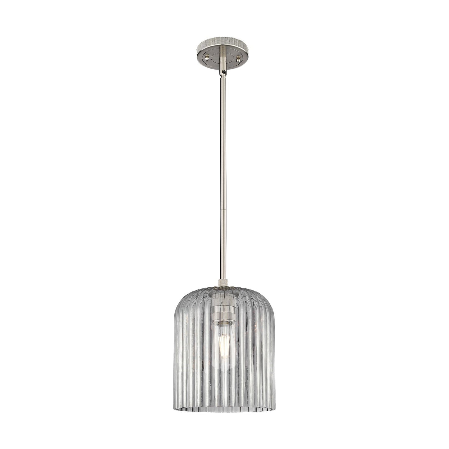 Innovations Crown Point 8in 1-Light Pendant | Industrial Satin Nickel and Light Smoke Glass | Kitchen Island & Dining Room | Model 434-1S-SN-G559-8SM