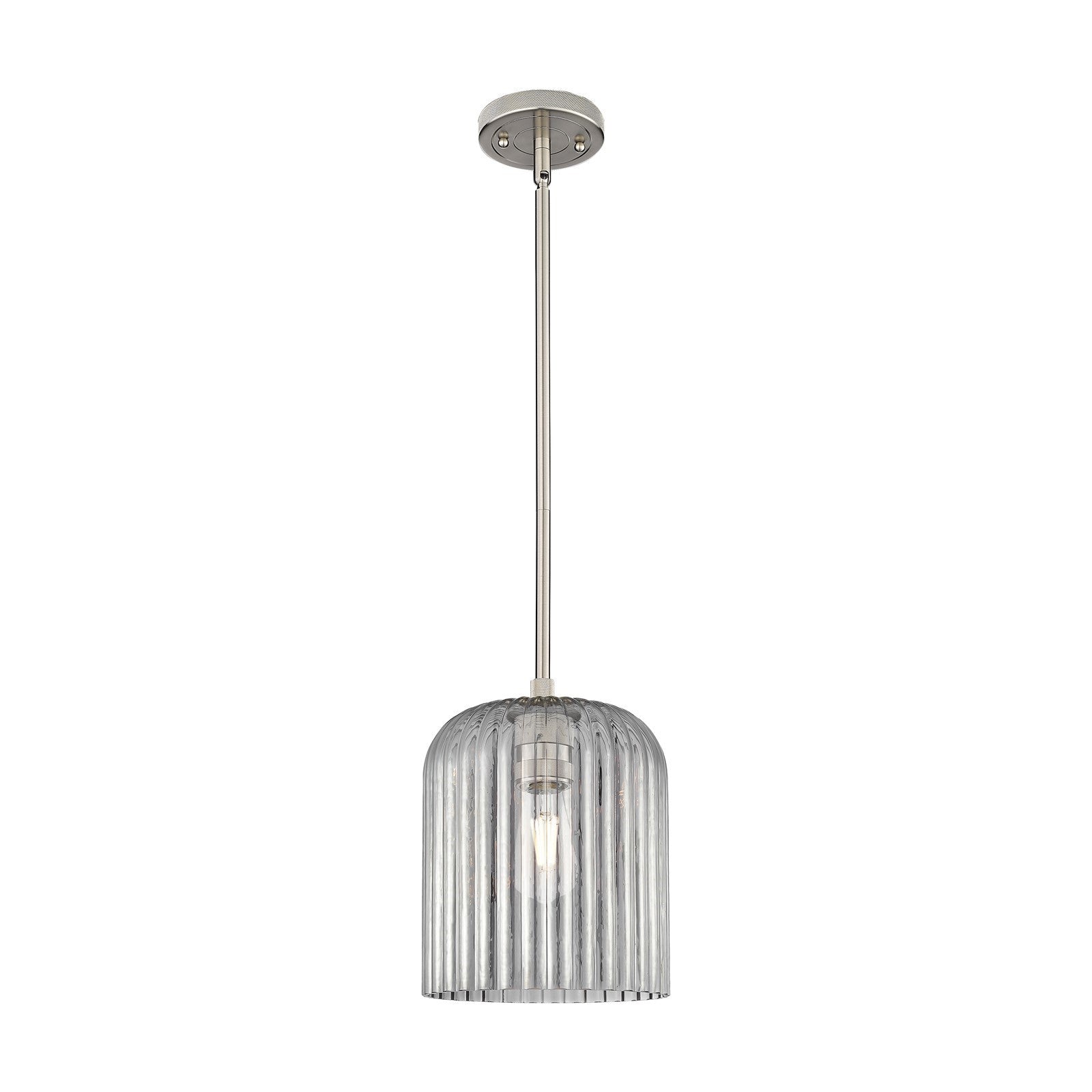 Innovations Crown Point 8in 1-Light Pendant | Industrial Satin Nickel and Light Smoke Glass | Kitchen Island & Dining Room | Model 434-1S-SN-G559-8SM