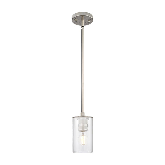 Innovations Clymer 4in 1-Light Pendant | Industrial Satin Nickel and Clear Glass | Kitchen Island & Dining Room | Model 434-1S-SN-G802