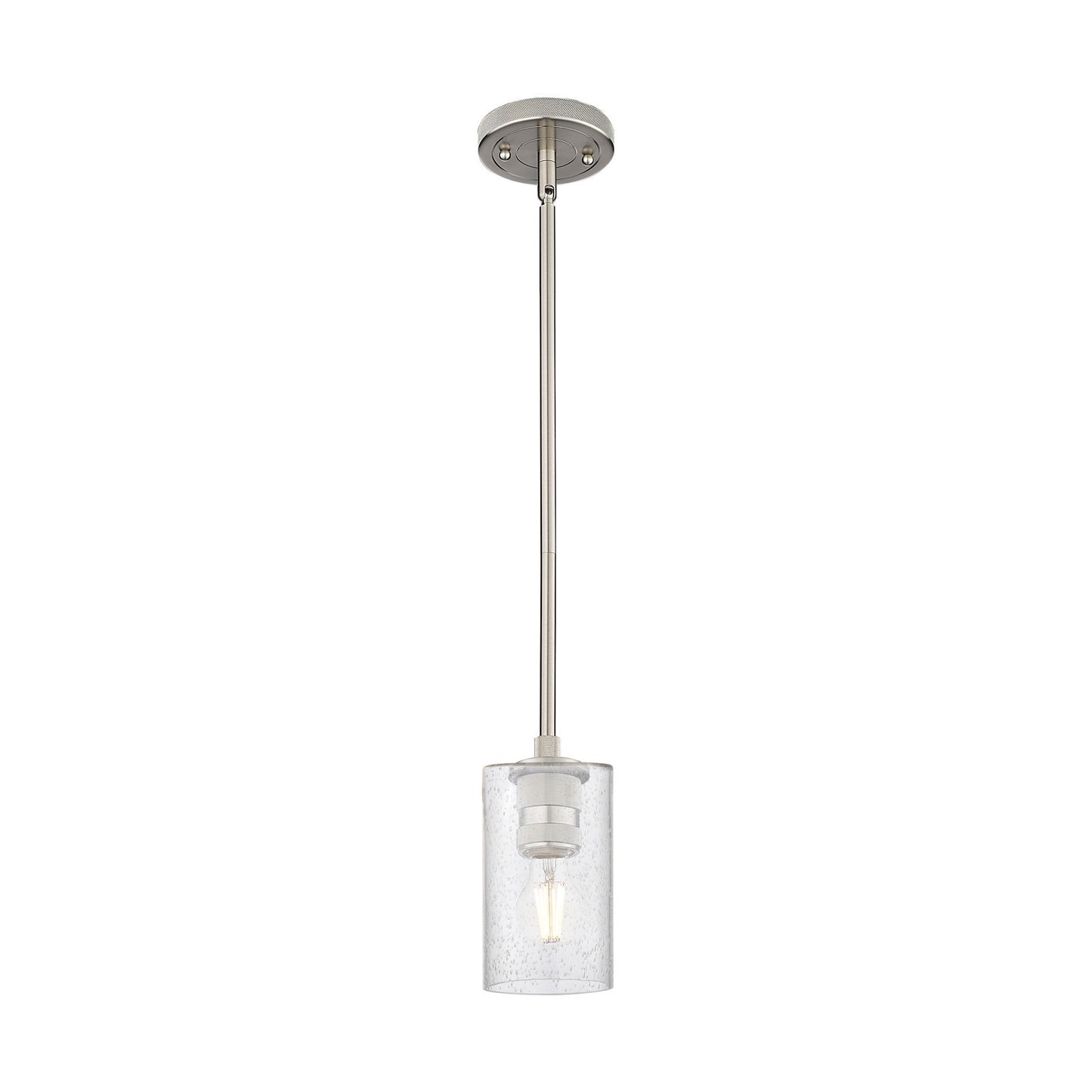 Innovations Clymer 4in 1-Light Pendant | Industrial Satin Nickel and Seedy Glass | Kitchen Island & Dining Room | Model 434-1S-SN-G804