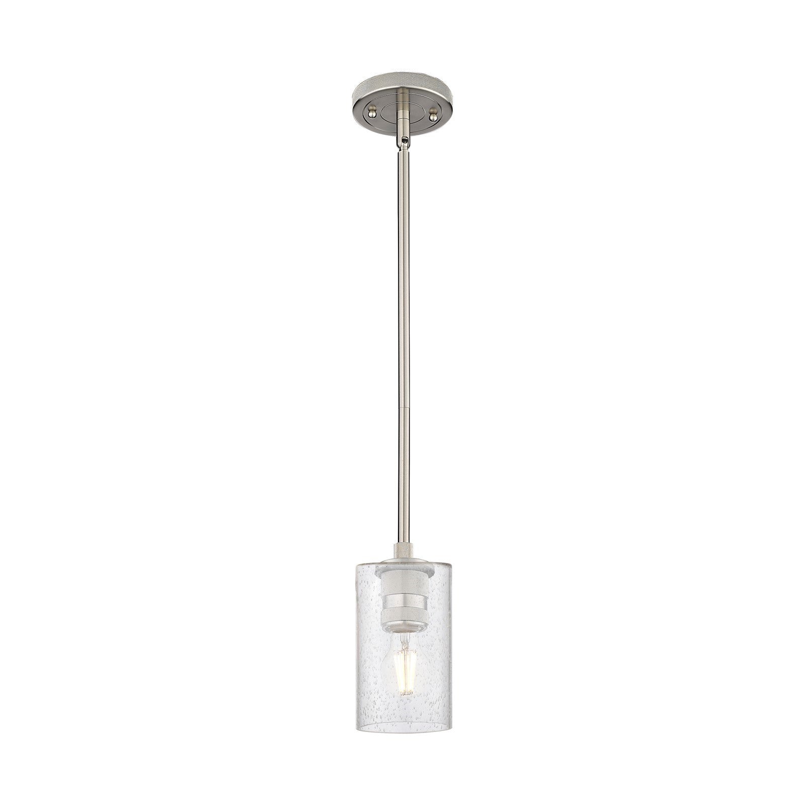 Innovations Clymer 4in 1-Light Pendant | Industrial Satin Nickel and Seedy Glass | Kitchen Island & Dining Room | Model 434-1S-SN-G804