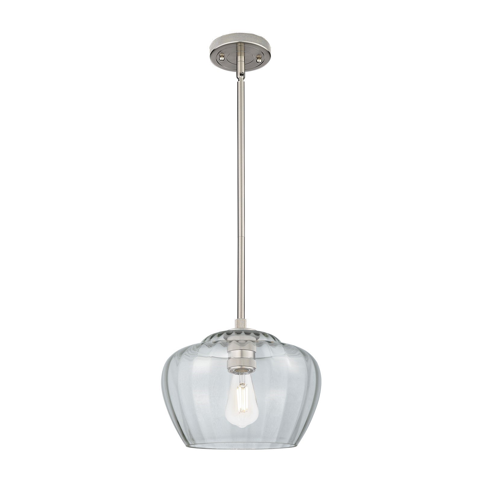 Innovations Fenton 11in 1-Light Pendant | Industrial Satin Nickel and Clear Ribbed Glass | Kitchen Island & Dining Room | Model 434-1S-SN-G92-L