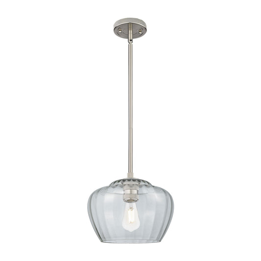 Innovations Fenton 11in 1-Light Pendant | Industrial Satin Nickel and Clear Ribbed Glass | Kitchen Island & Dining Room | Model 434-1S-SN-G92-L
