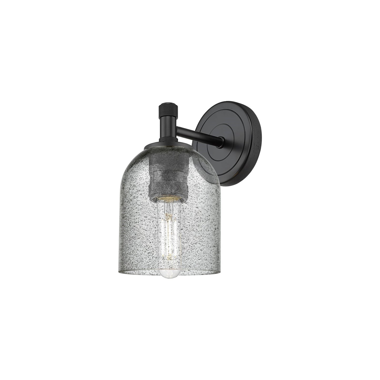 Innovations Caledonia 5in 1-Light Wall Sconce | Industrial Matte Black and Charcoal Glass | Bedroom & Hallway Accent | Model 434-1W-BK-G257