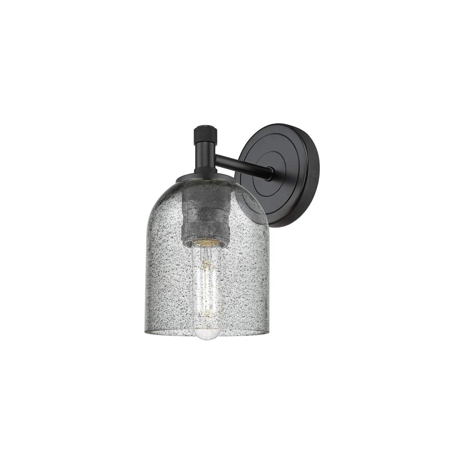 Innovations Caledonia 5in 1-Light Wall Sconce | Industrial Matte Black and Charcoal Glass | Bedroom & Hallway Accent | Model 434-1W-BK-G257