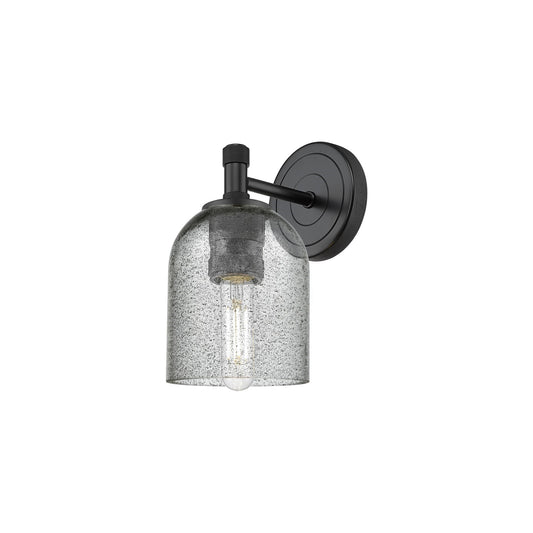 Innovations Caledonia 5in 1-Light Wall Sconce | Industrial Matte Black and Charcoal Glass | Bedroom & Hallway Accent | Model 434-1W-BK-G257