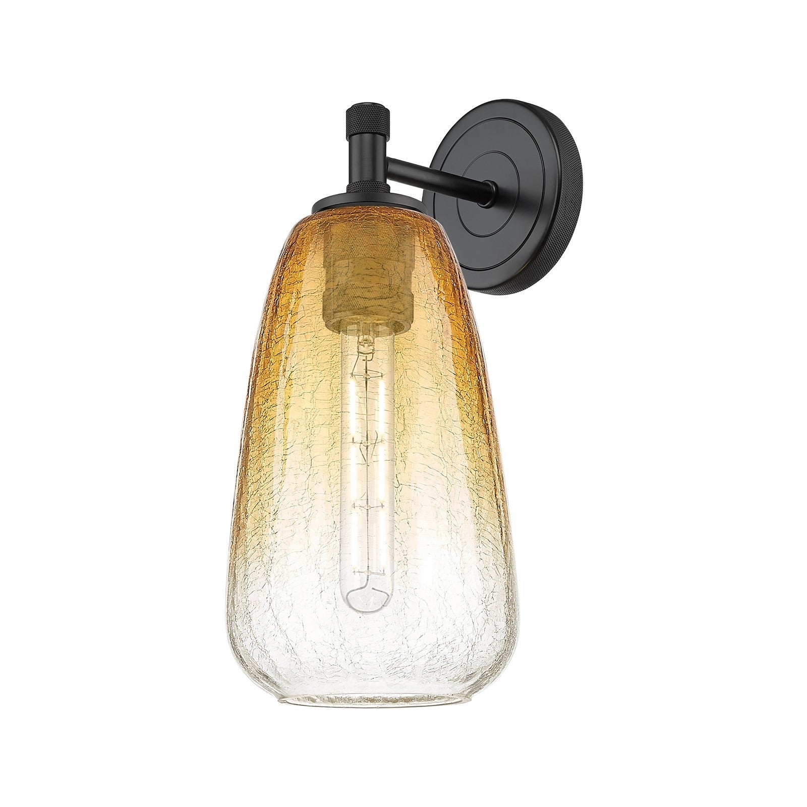 Innovations Brookhaven Almond 6in 1-Light Wall Sconce | Industrial Matte Black and Amber Glass | Bedroom & Hallway Accent | Model 434-1W-BK-G480-6AM