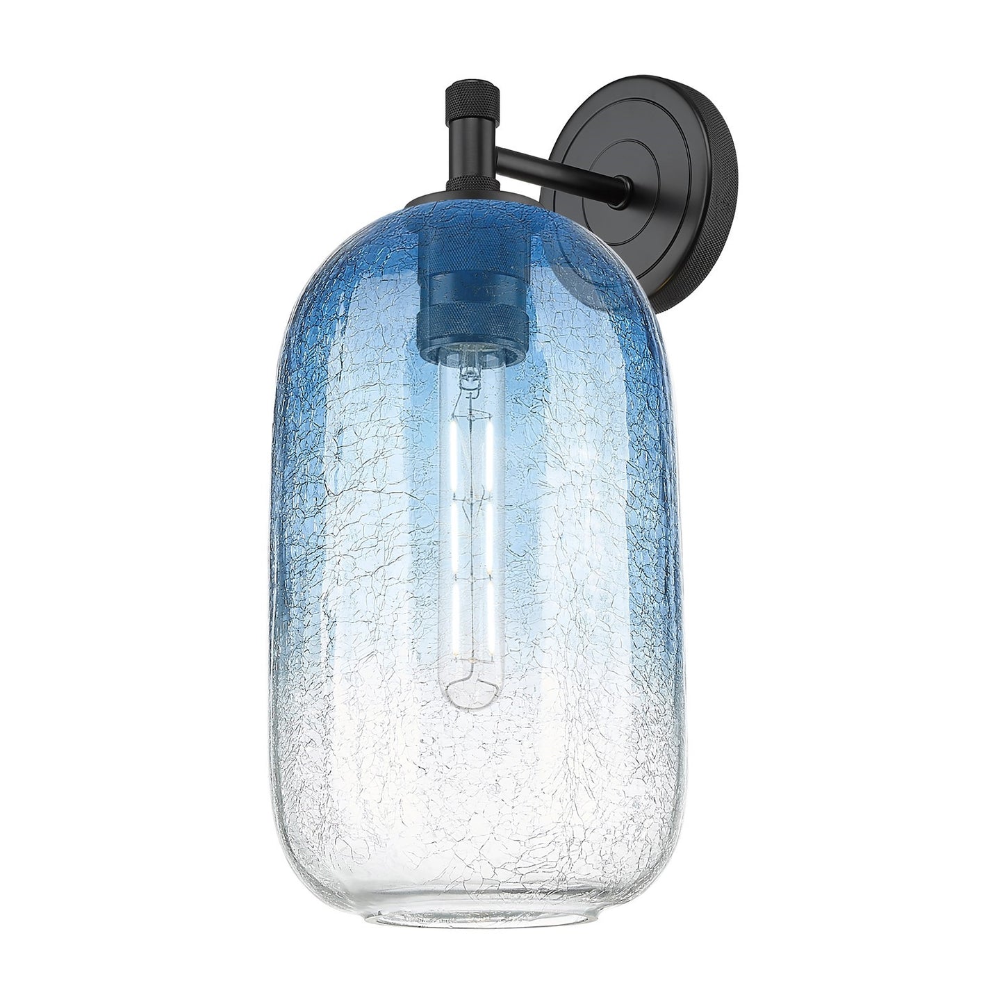 Innovations Brookhaven Cloche 7in 1-Light Wall Sconce | Industrial Matte Black and Sapphire Blue Glass | Hallway & Bedroom | Model 434-1W-BK-G482-7SB