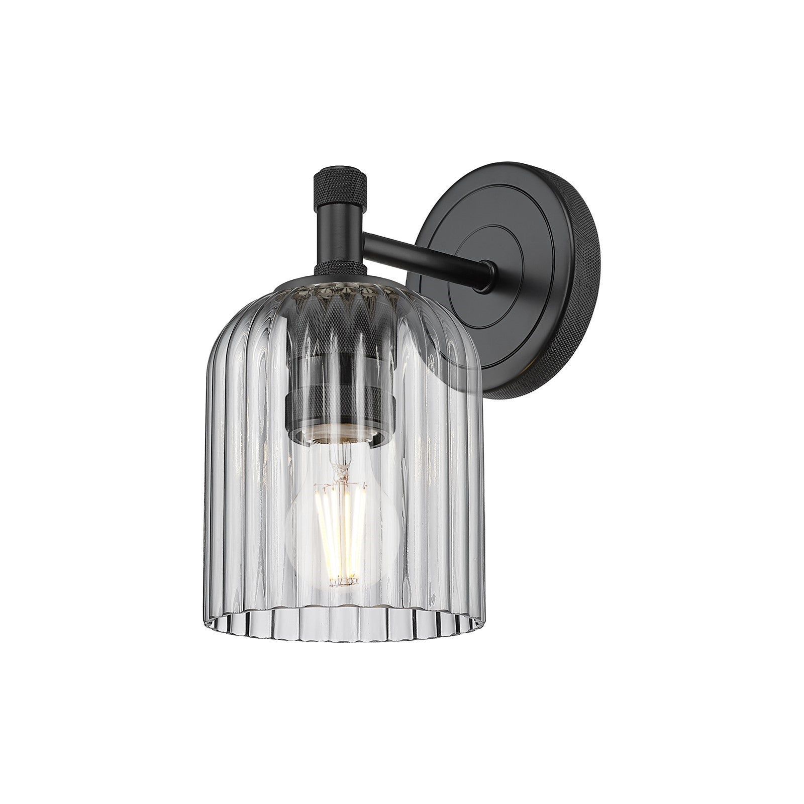 Innovations Crown Point 5in 1-Light Wall Sconce | Industrial Matte Black and Light Smoke Glass | Kitchen & Hallway | Model 434-1W-BK-G559-5SM