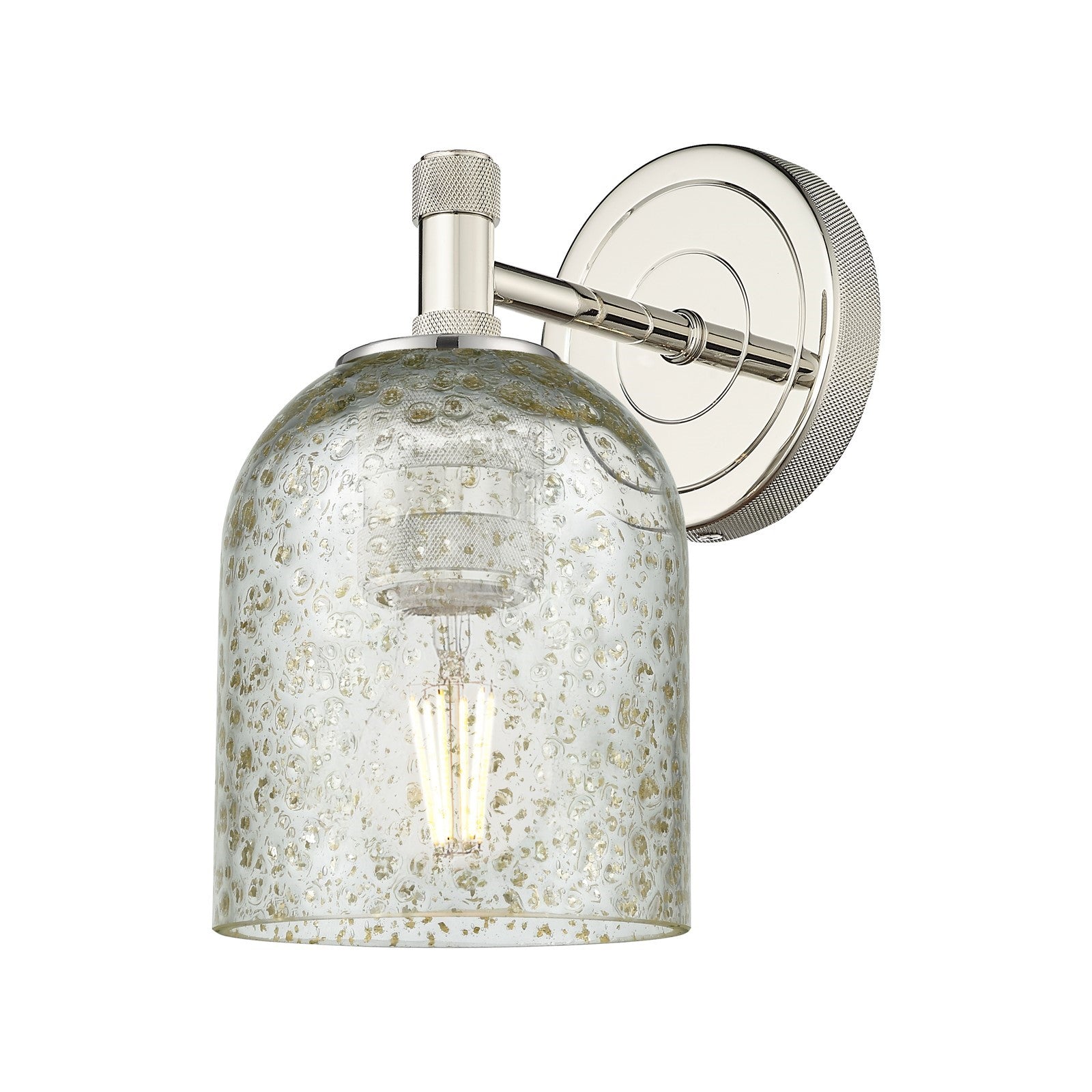 Innovations Caledonia 5in 1-Light Wall Sconce | Industrial Polished Nickel and Mica Glass | Hallway & Bathroom | Model 434-1W-PN-G259