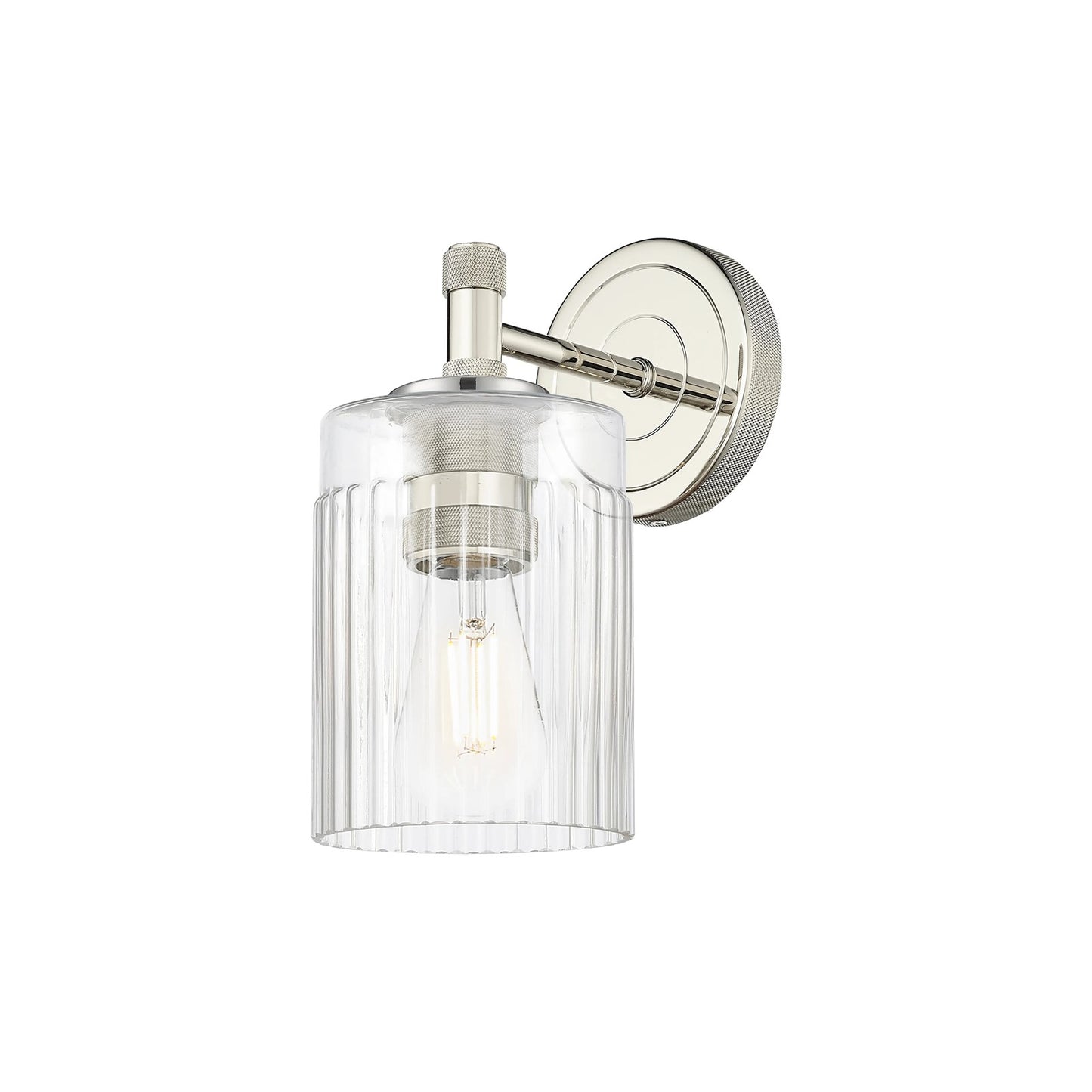 Innovations Hadley 1-Light 4.5in Wall Sconce | Industrial Modern Polished Nickel Steel and Clear Ribbed Glass | Bathroom & Hallway | Model 434-1W-PN-G342