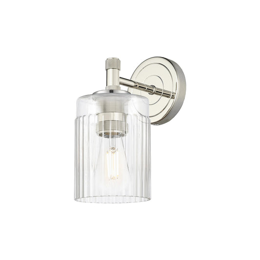 Innovations Hadley 1-Light 4.5in Wall Sconce | Industrial Modern Polished Nickel Steel and Clear Ribbed Glass | Bathroom & Hallway | Model 434-1W-PN-G342