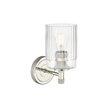 Innovations Hadley 1-Light 4.5in Wall Sconce | Industrial Modern Polished Nickel Steel and Clear Ribbed Glass | Bathroom & Hallway | Model 434-1W-PN-G342