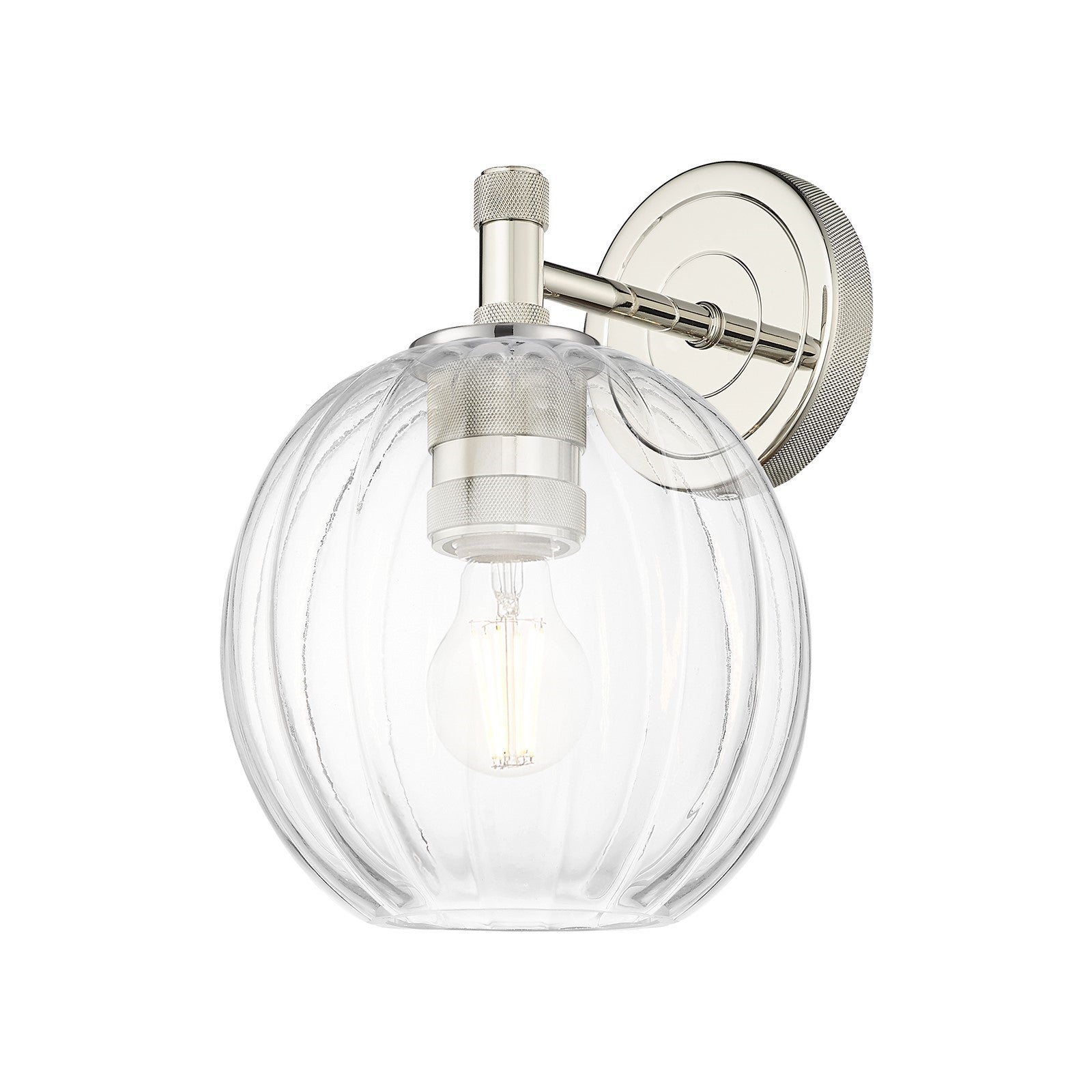 Innovations Preston Globe 7in 1-Light Wall Sconce | Industrial Polished Nickel and Clear Glass | Bedroom & Hallway Accent | Model 434-1W-PN-G458-7CL