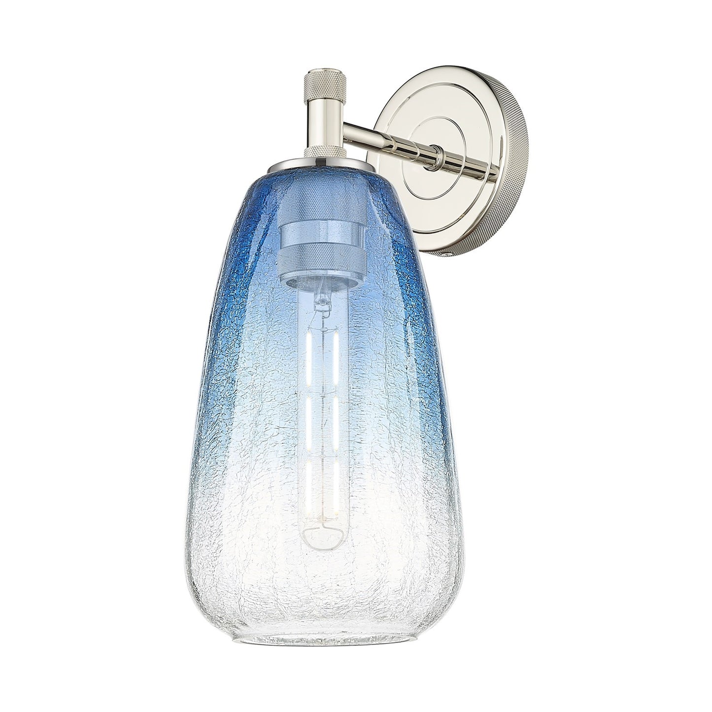 Innovations Brookhaven Almond 6in 1-Light Wall Sconce | Industrial Polished Nickel and Sapphire Blue Glass | Bedroom | Model 434-1W-PN-G480-6SB