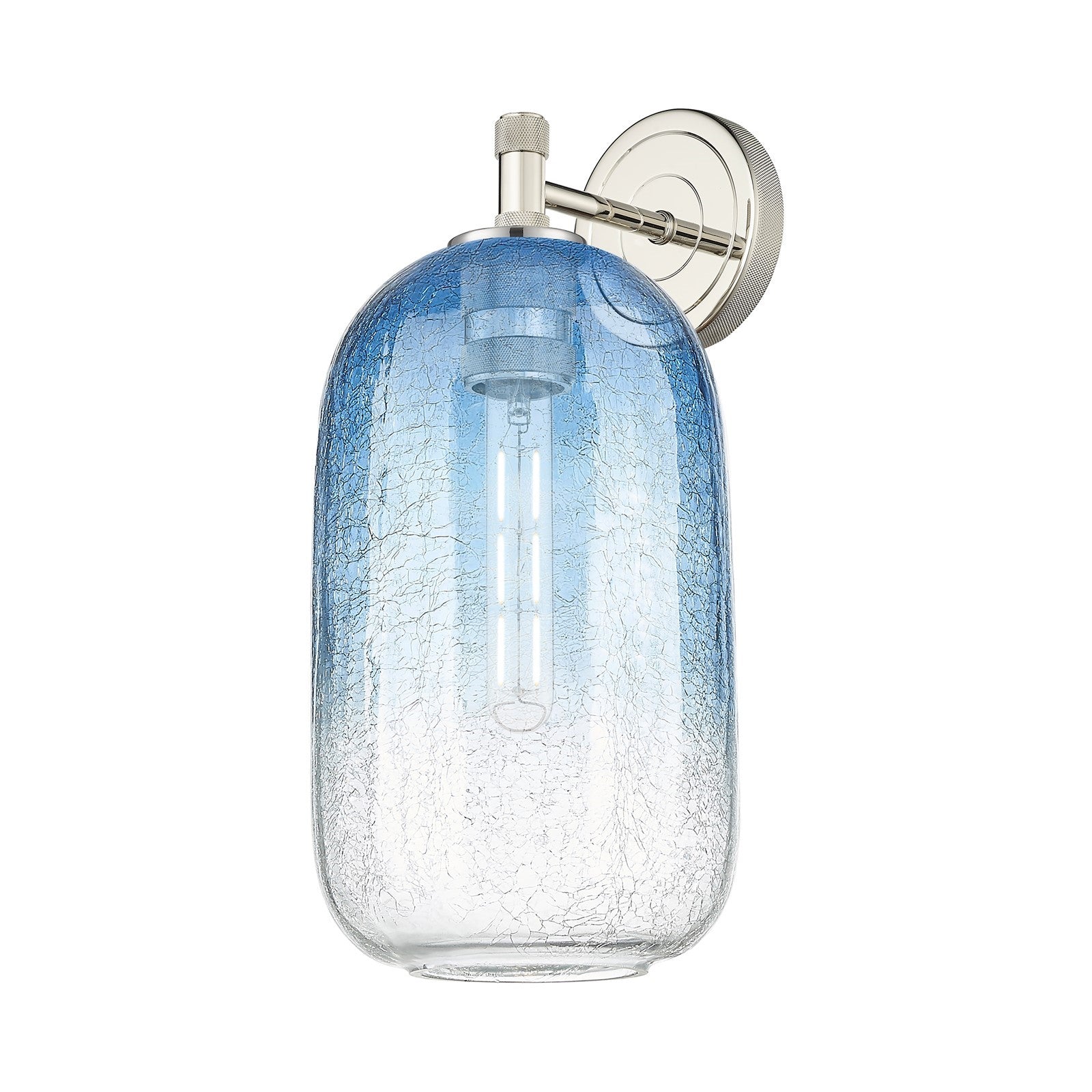 Innovations Brookhaven Cloche 7in 1-Light Wall Sconce | Industrial Polished Nickel and Sapphire Blue Glass | Bathroom | Model 434-1W-PN-G482-7SB
