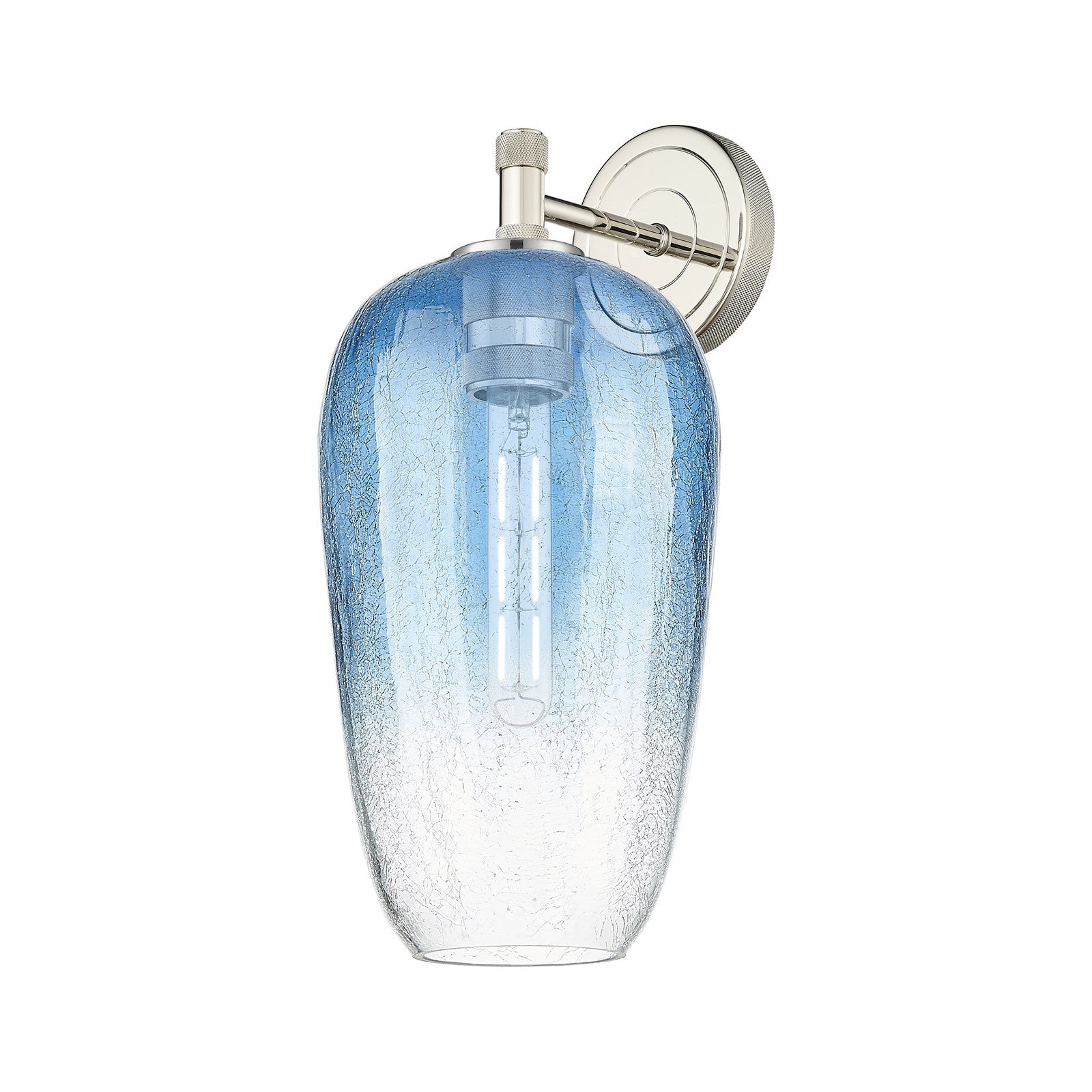 Innovations Brookhaven Flute 7in 1-Light Wall Sconce | Industrial Polished Nickel and Sapphire Blue Glass | Bedroom | Model 434-1W-PN-G484-7SB