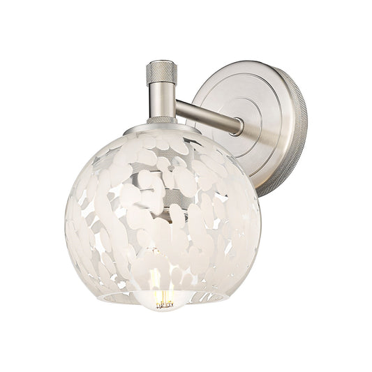 Innovations White Mouchette 1-Light Wall Sconce | Industrial Satin Nickel and White Glass | Bathroom & Hallway | Model 434-1W-SN-G1216-6WM