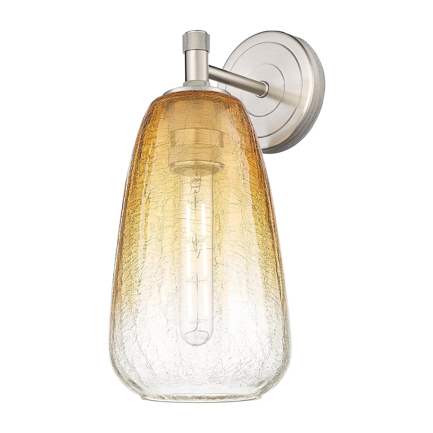 Innovations Lighting Brookhaven Almond 6in 1-Light Wall Sconce | Industrial Satin Nickel and Amber Glass | Bathroom | Model 434-1W-SN-G480-6AM