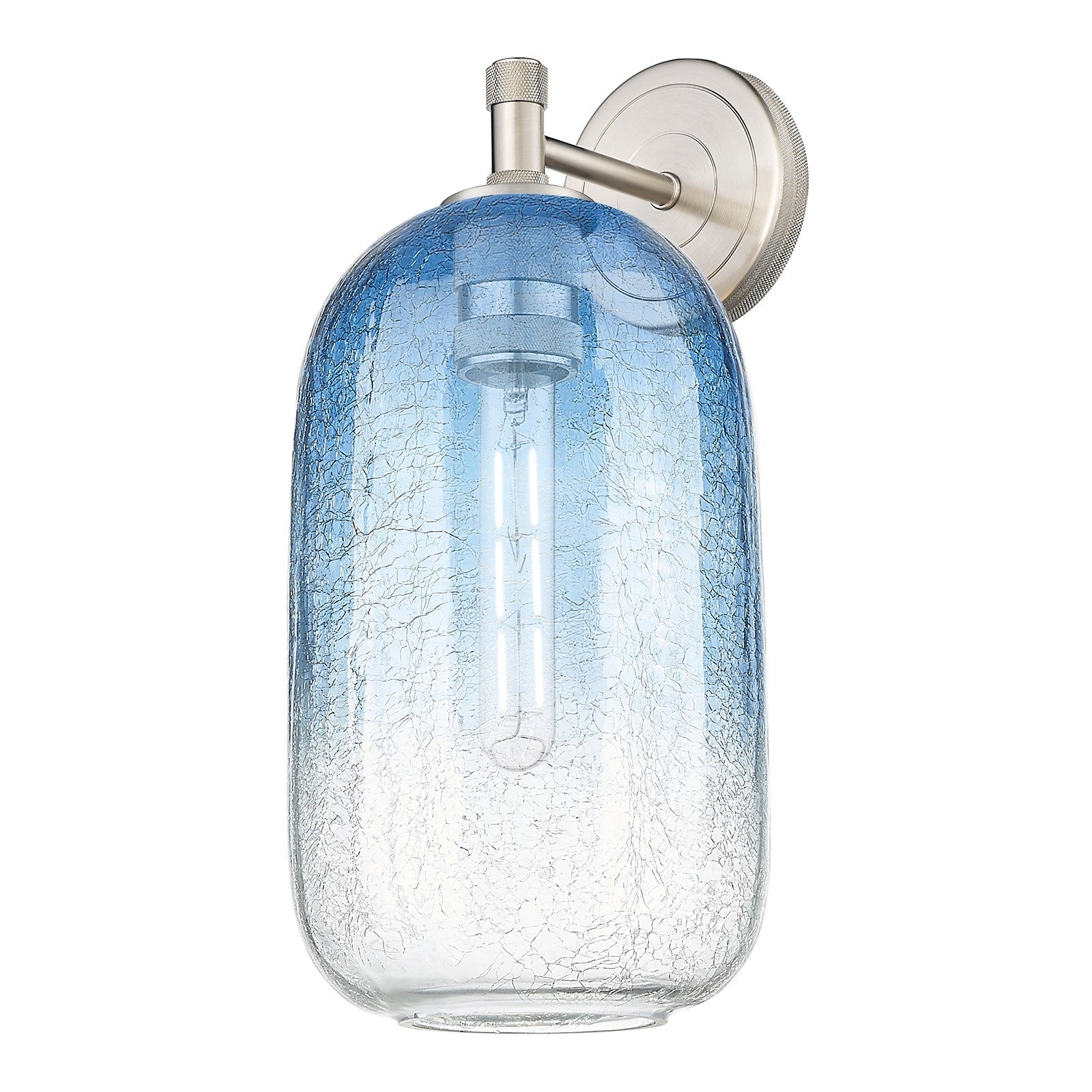 Innovations Brookhaven Cloche 7in 1-Light Wall Sconce | Industrial Satin Nickel and Sapphire Blue Glass | Bathroom | Model 434-1W-SN-G482-7SB