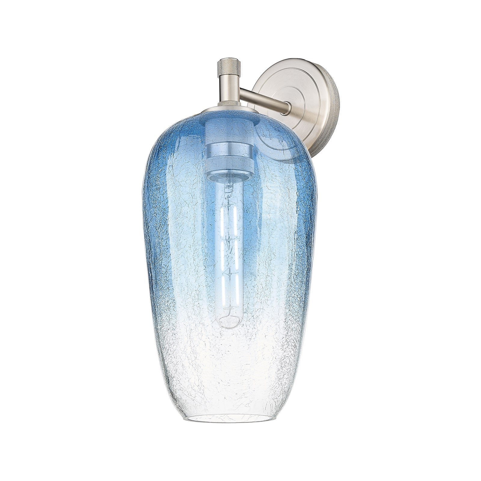 Innovations Brookhaven Flute 7in 1-Light Wall Sconce | Industrial Satin Nickel and Sapphire Blue Glass | Bathroom | Model 434-1W-SN-G484-7SB