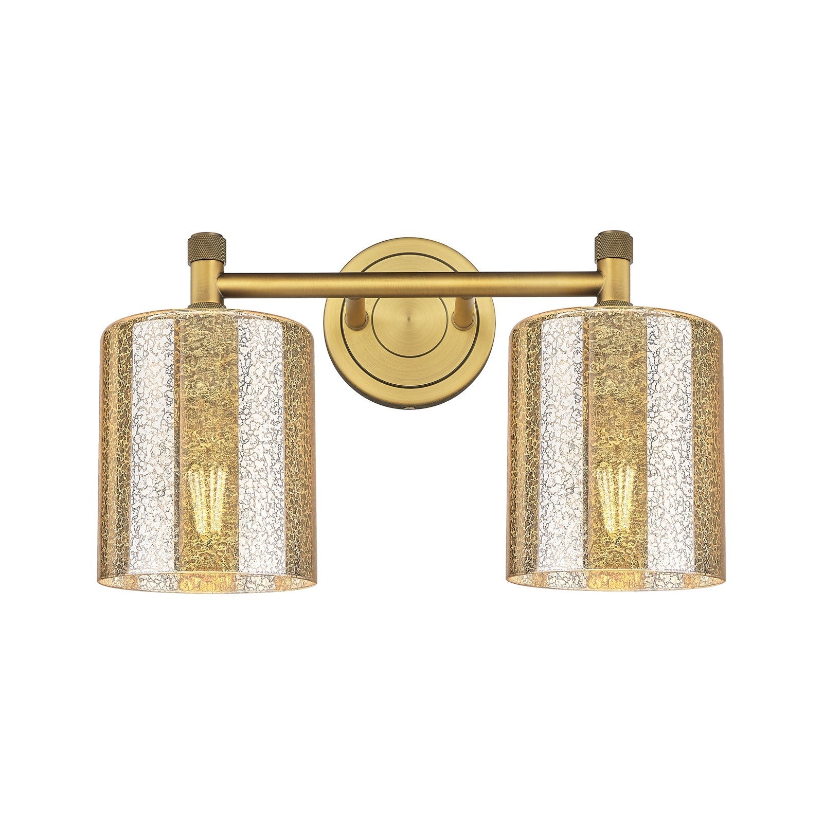 Innovations Cobbleskill 13in 2-Light Bath Vanity | Industrial Brushed Brass and Mercury Glass | Bathroom Vanity Light | Model 434-2W-BB-G116