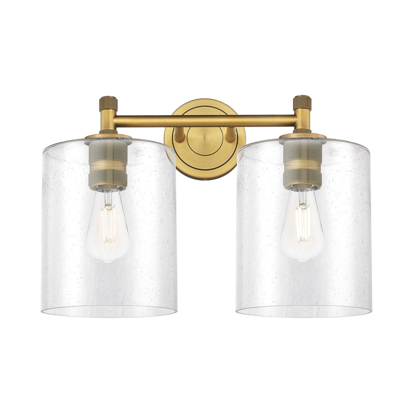 Innovations Paladin 15in 2-Light Bath Vanity | Industrial Brushed Brass and Seedy Glass | Bathroom Vanity Light | Model 434-2W-BB-G4424-7