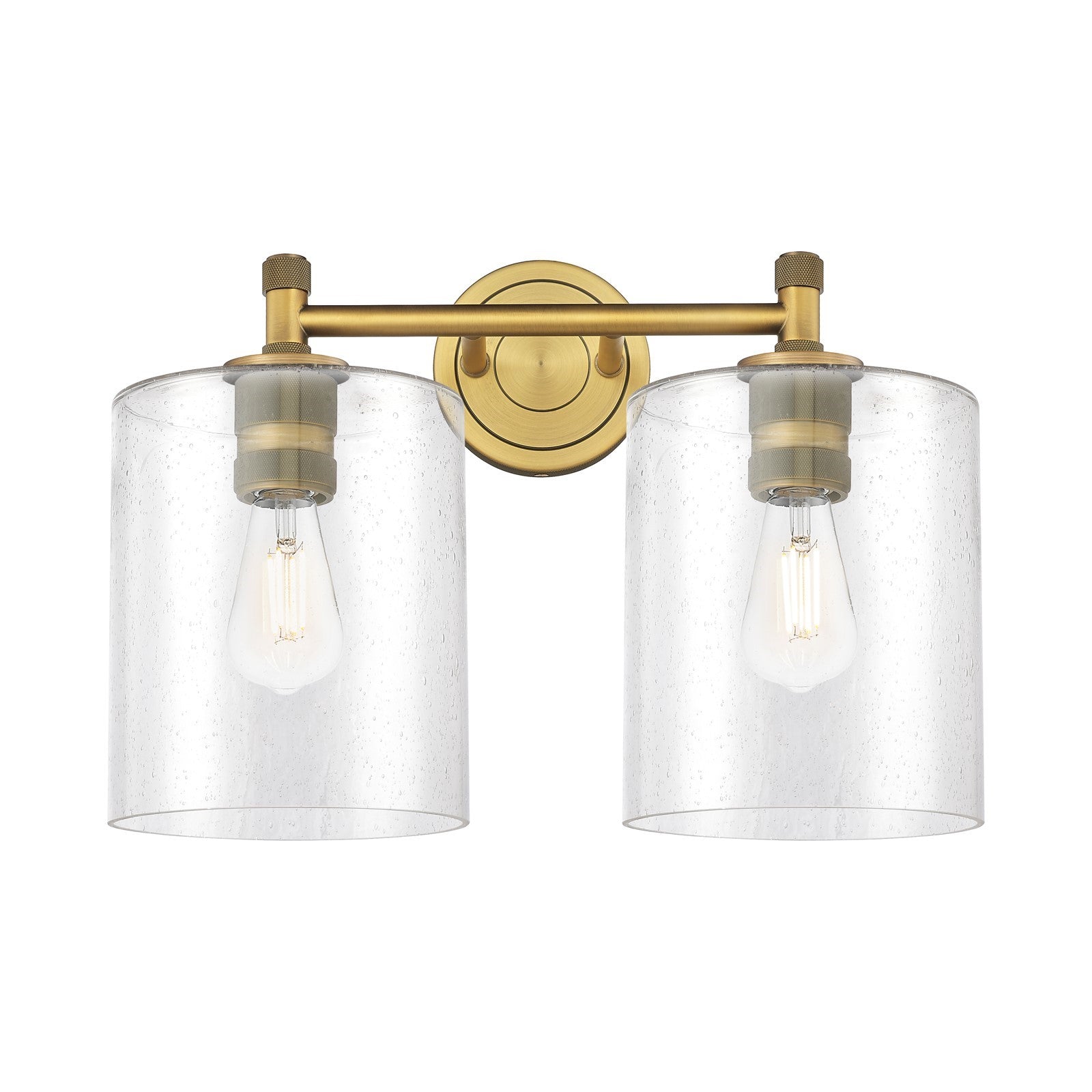 Innovations Paladin 15in 2-Light Bath Vanity | Industrial Brushed Brass and Seedy Glass | Bathroom Vanity Light | Model 434-2W-BB-G4424-7