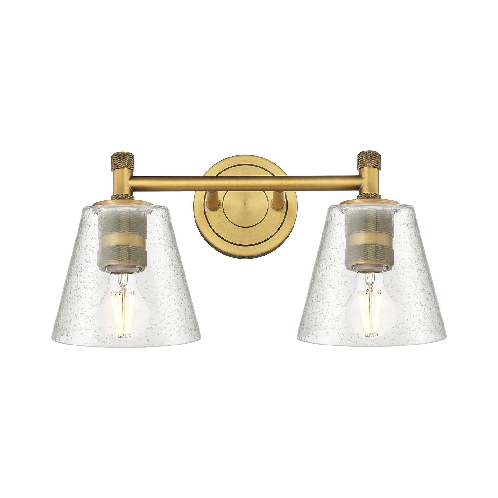 Innovations Caton 14in 2-Light Bath Vanity | Industrial Brushed Brass and Frosted Glass | Bathroom Vanity Light | Model 434-2W-BB-G454