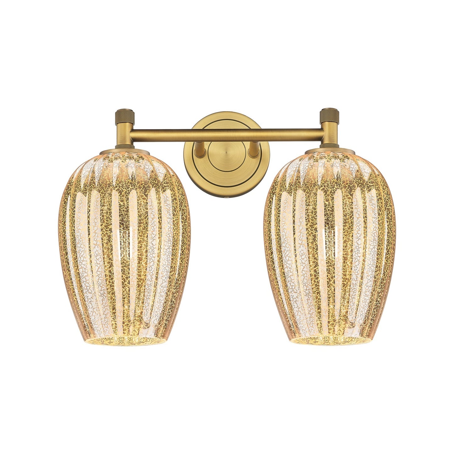 Innovations Preston Flute 14in 2-Light Bath Vanity | Industrial Brushed Brass and Mercury Glass | Bathroom & Powder Room | Model 434-2W-BB-G457-6ME