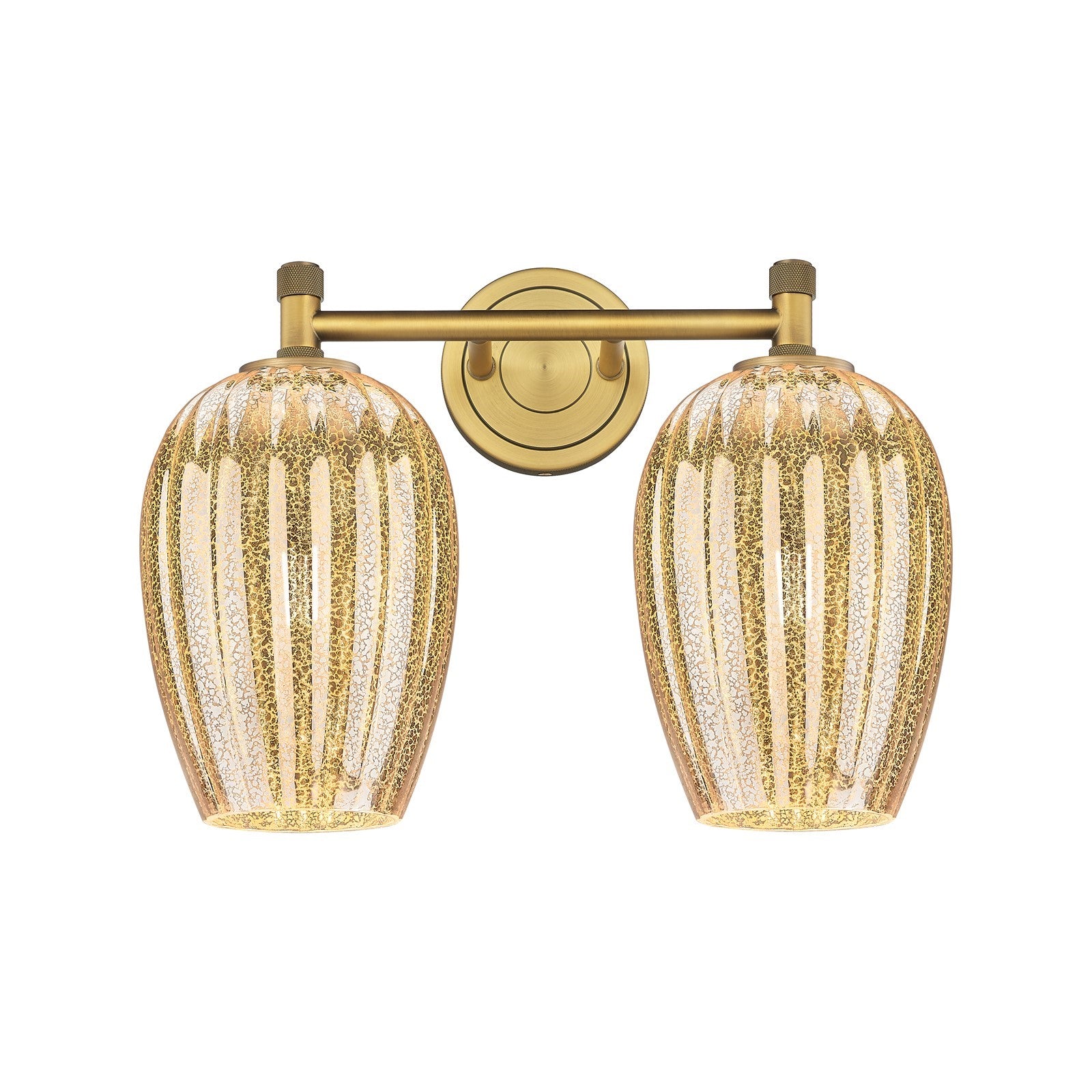 Innovations Preston Flute 14in 2-Light Bath Vanity | Industrial Brushed Brass and Mercury Glass | Bathroom & Powder Room | Model 434-2W-BB-G457-6ME