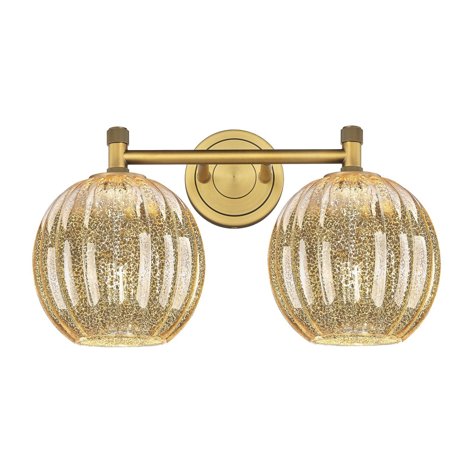 Innovations Preston Globe 15in 2-Light Bath Vanity | Industrial Brushed Brass and Mercury Glass | Bathroom & Powder Room | Model 434-2W-BB-G458-7ME