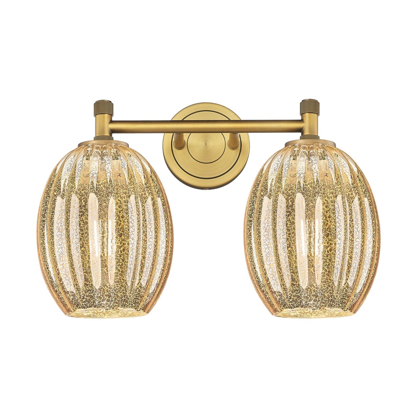 Innovations Preston Bulb 14in 2-Light Bath Vanity | Industrial Brushed Brass and Mercury Glass | Bathroom & Powder Room | Model 434-2W-BB-G459-6ME