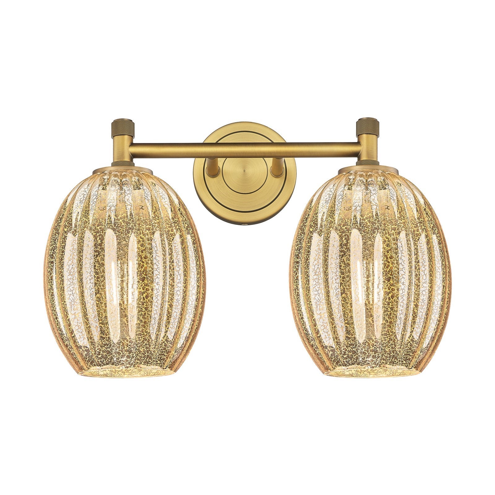 Innovations Preston Bulb 14in 2-Light Bath Vanity | Industrial Brushed Brass and Mercury Glass | Bathroom & Powder Room | Model 434-2W-BB-G459-6ME