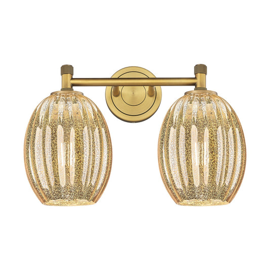 Innovations Preston Bulb 14in 2-Light Bath Vanity | Industrial Brushed Brass and Mercury Glass | Bathroom & Powder Room | Model 434-2W-BB-G459-6ME