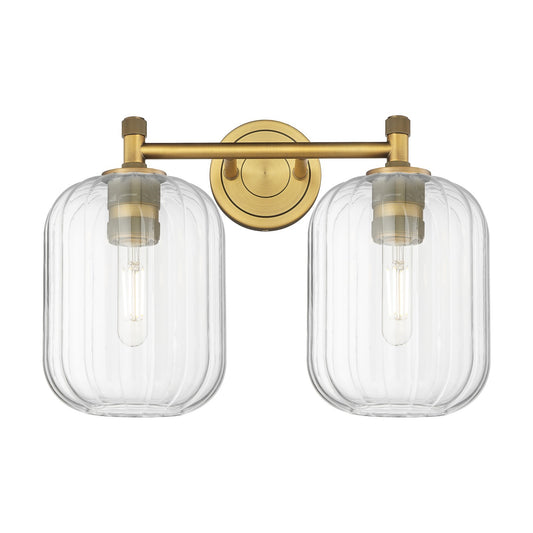 Innovations Preston Cylinder 15in 2-Light Bath Vanity | Industrial Brushed Brass and Clear Glass | Bathroom & Powder Room | Model 434-2W-BB-G460-7CL