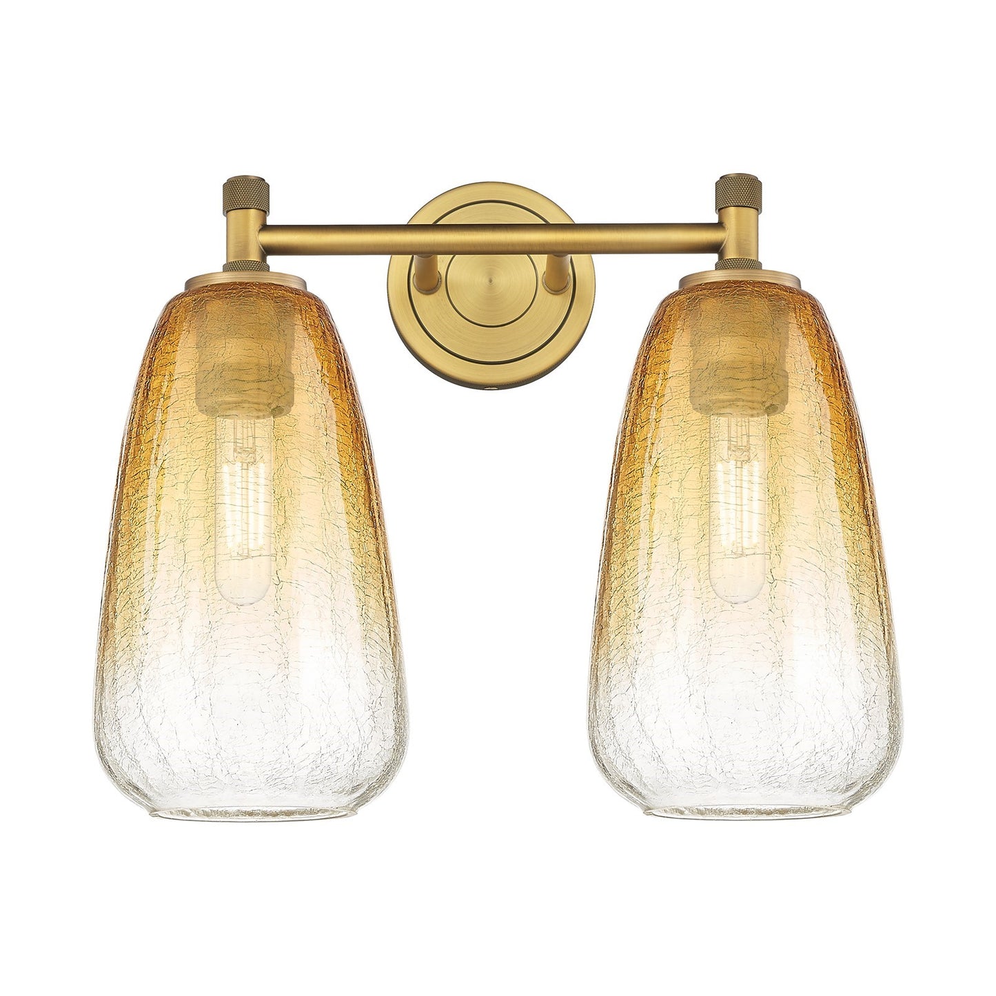 Innovations Brookhaven Almond 14in 2-Light Bath Vanity | Industrial Brushed Brass and Amber Glass | Bathroom & Powder Room | Model 434-2W-BB-G480-6AM