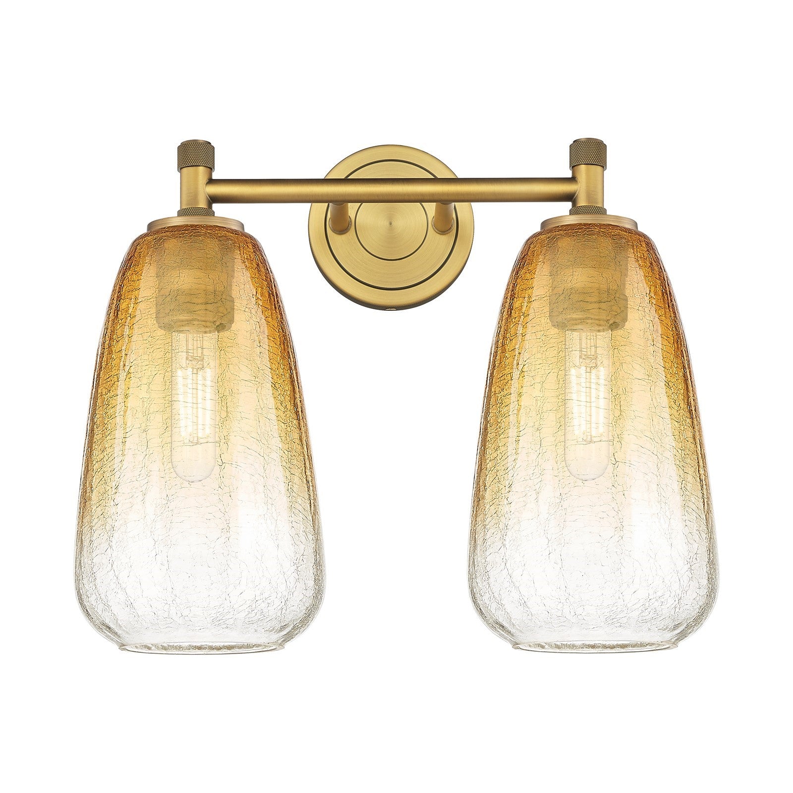 Innovations Brookhaven Almond 14in 2-Light Bath Vanity | Industrial Brushed Brass and Amber Glass | Bathroom & Powder Room | Model 434-2W-BB-G480-6AM