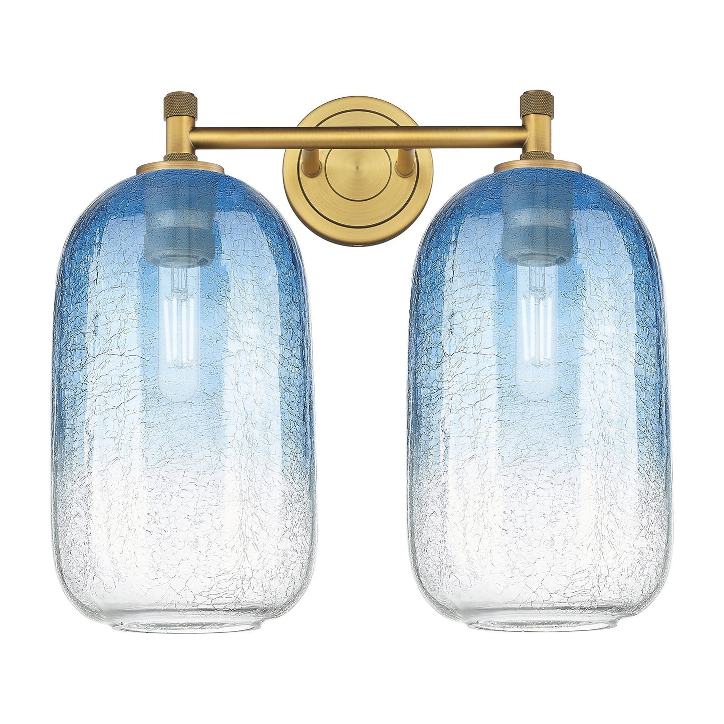Innovations Brookhaven Cloche 15in 2-Light Bath Vanity | Industrial Brushed Brass and Sapphire Blue Glass | Bathroom | Model 434-2W-BB-G482-7SB