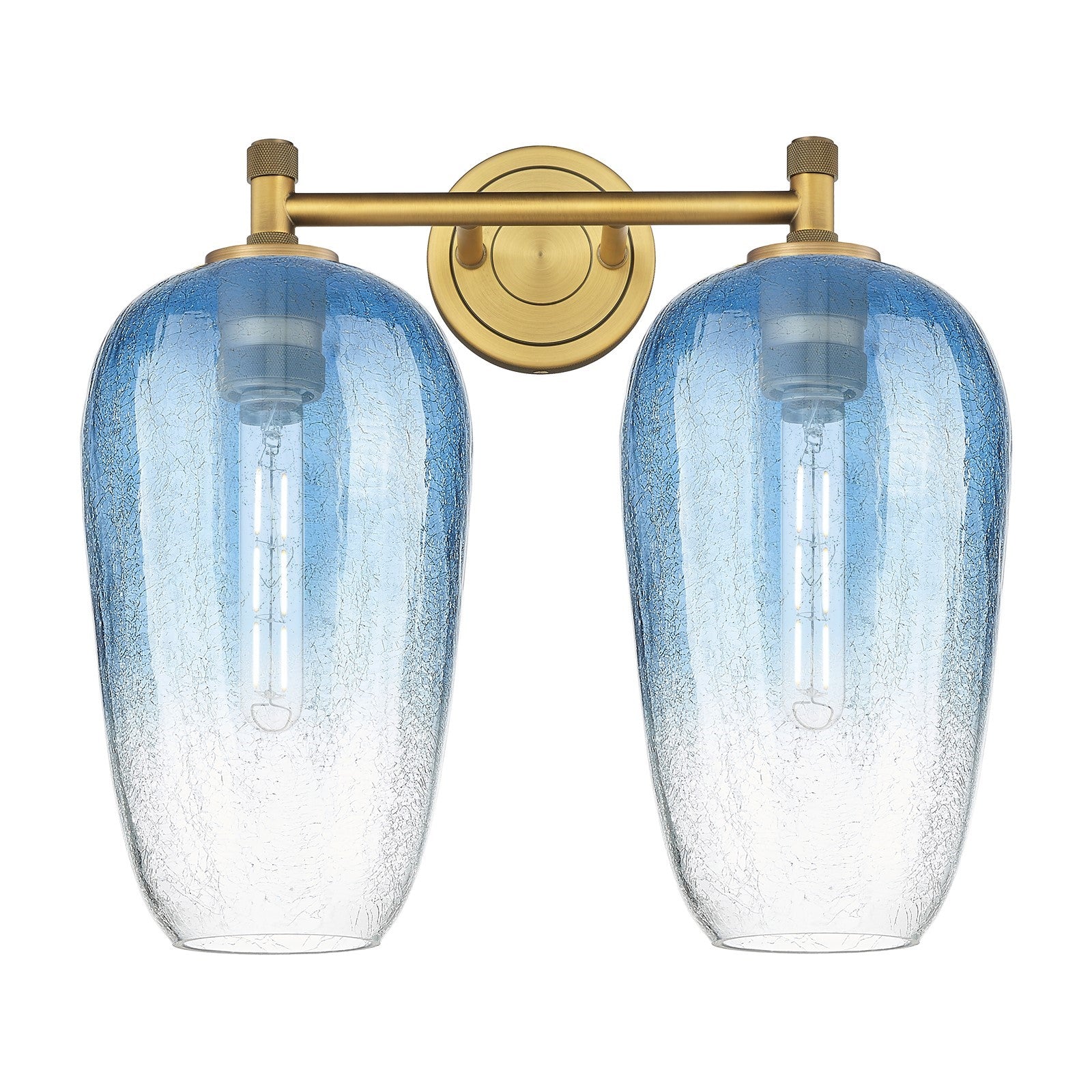 Innovations Brookhaven Flute 15in 2-Light Bath Vanity Light | Industrial Brushed Brass and Sapphire Blue Glass | Bathroom | Model 434-2W-BB-G484-7SB