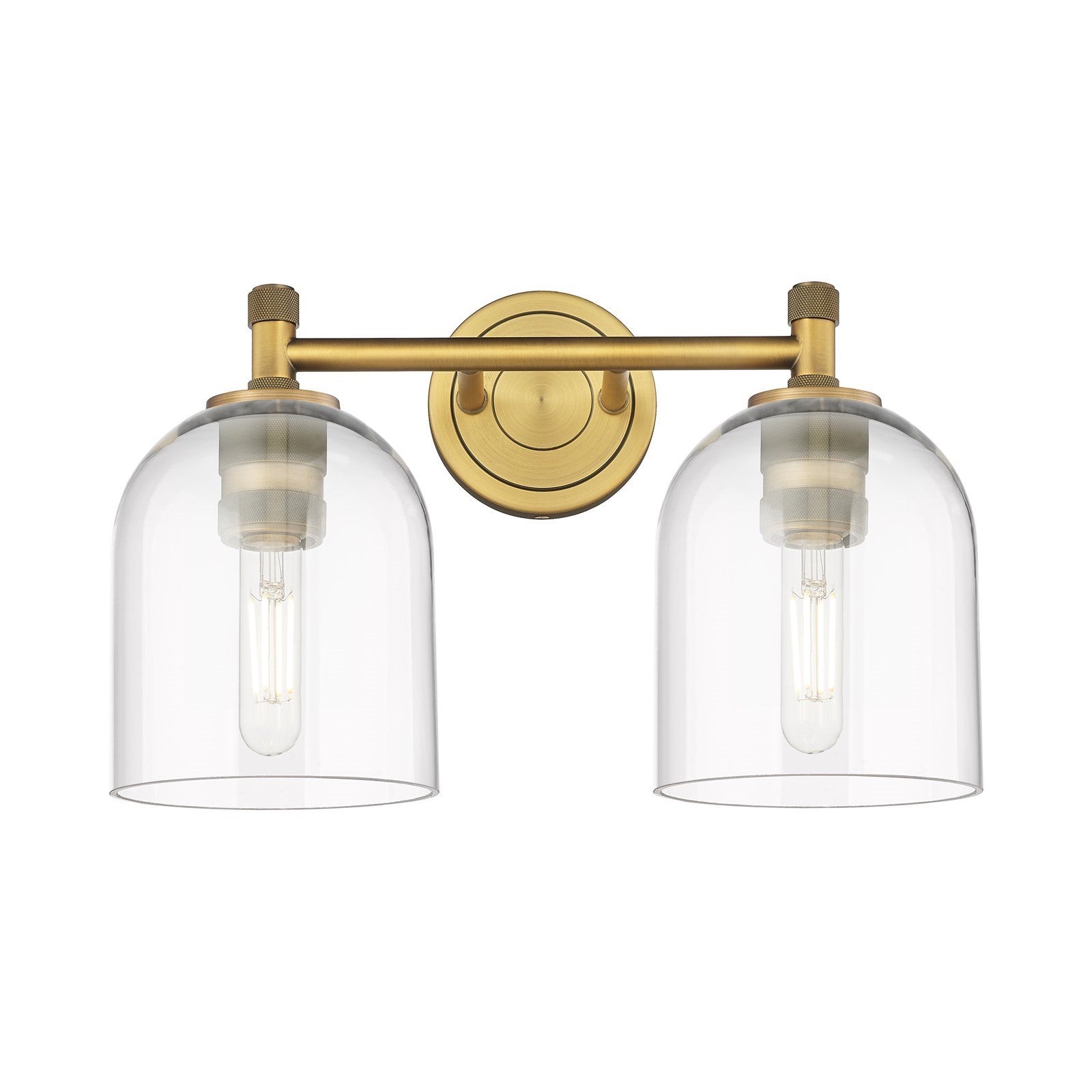 Innovations Bella 13in 2-Light Bath Vanity Light | Industrial Brushed Brass and Clear Glass | Bathroom Vanity | Model 434-2W-BB-G558-6CL
