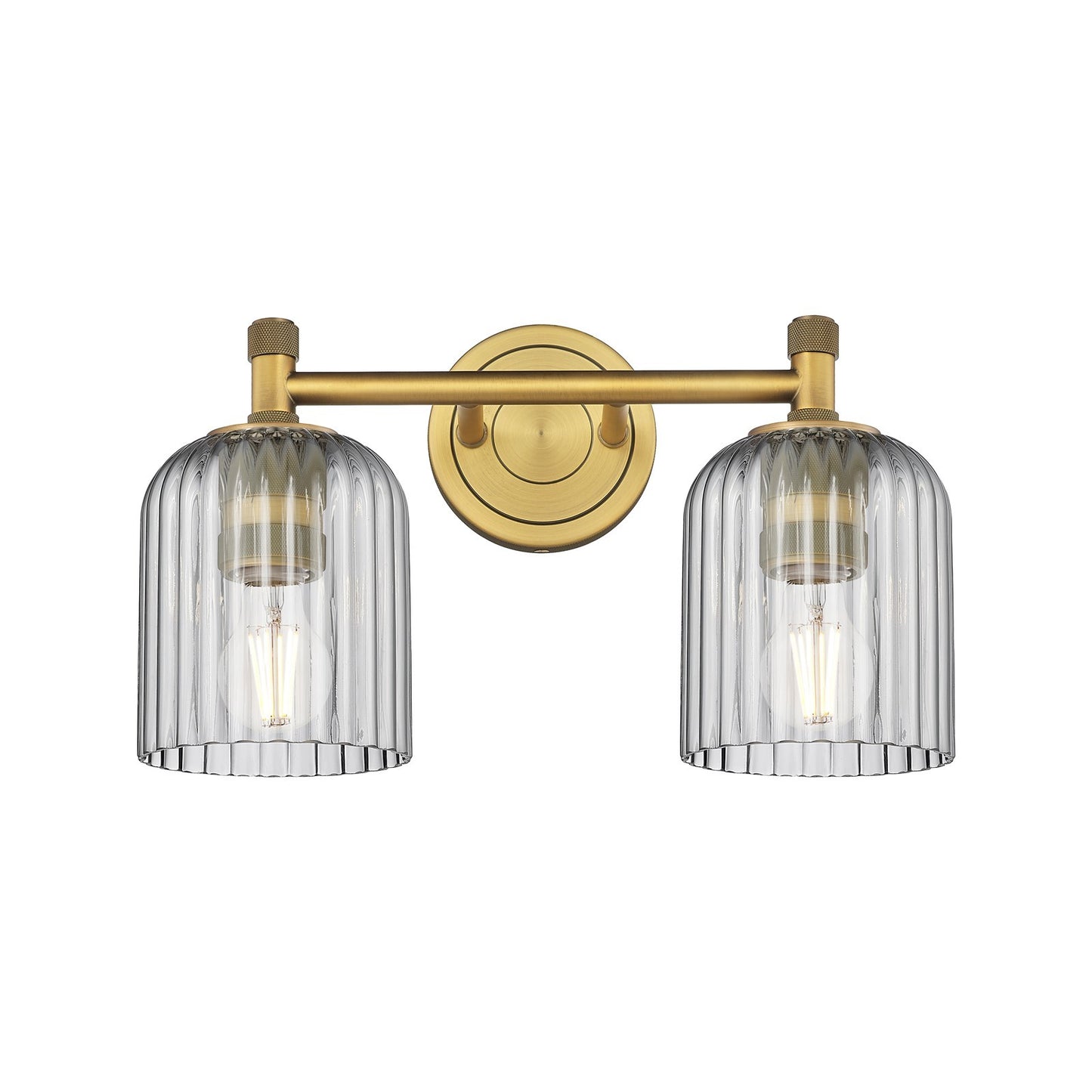 Innovations Crown Point 13in 2-Light Bath Vanity Light | Industrial Brushed Brass and Light Smoke Glass | Bathroom Vanity | Model 434-2W-BB-G559-5SM