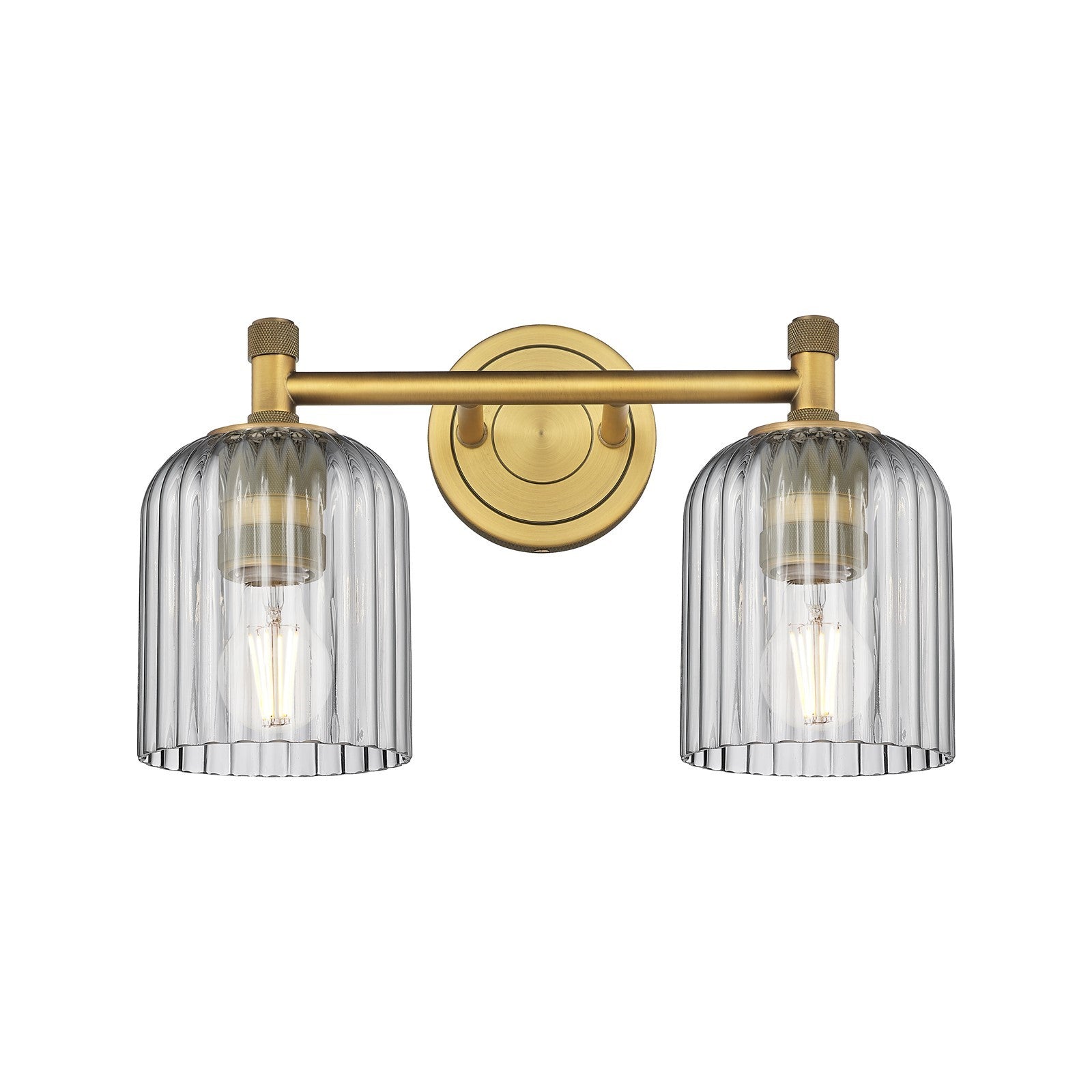 Innovations Crown Point 13in 2-Light Bath Vanity Light | Industrial Brushed Brass and Light Smoke Glass | Bathroom Vanity | Model 434-2W-BB-G559-5SM