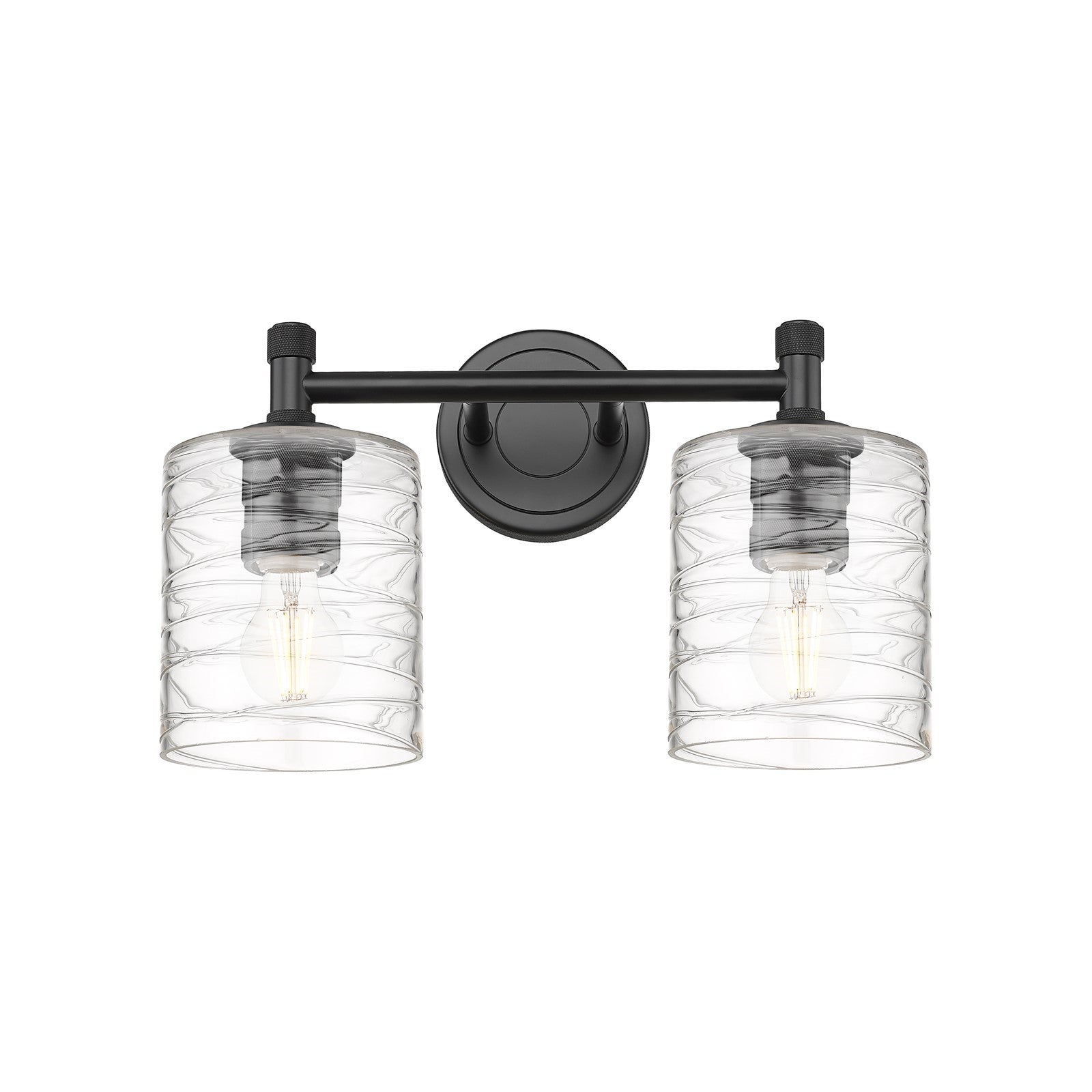 Innovations Cobbleskill 13in 2-Light Bath Vanity | Industrial Matte Black and Deco Swirl Glass | Bathroom & Powder Room | Model 434-2W-BK-G1113
